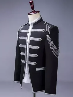 Costume de scène à paillettes pour hommes pardessus à manches longues Costumes rétro Black Palace Performing Arts