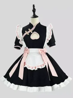 Costume de serveuse Lolita Cosplay robe cheongsam style chinois tenue de serveuse pour fête d'Halloween jeu de rôle