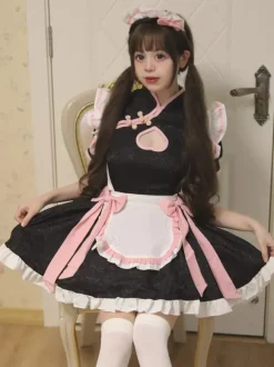 Costume de serveuse Lolita Cosplay robe cheongsam style chinois tenue de serveuse pour fête d'Halloween jeu de rôle