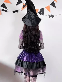 Costume de sorcière gothique d'Halloween en dentelle robe de jeu de rôle de fée noire