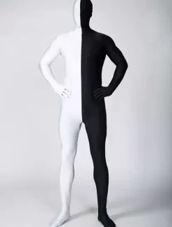 Costume de Zentai Noir Bicolore En Lycra Spandex Déguisements Halloween