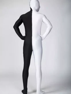 Costume de Zentai Noir Bicolore En Lycra Spandex Déguisements Halloween