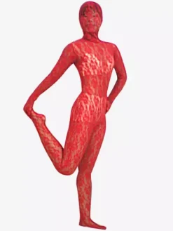 Costume de zentai rouge jacquard en dentelle Déguisements Halloween