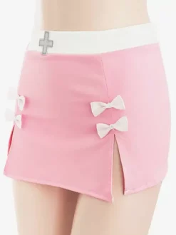 Costume d'infirmière sexy Halloween rose ensemble en polyester pour femmes couvre-chef à dos en T
