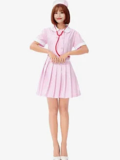 Costume infirmière rose d'Halloween pour adulte Ensemble de costumes de vacances