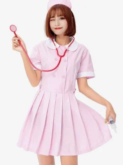 Costume infirmière rose d'Halloween pour adulte Ensemble de costumes de vacances
