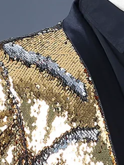 Costume à paillettes bicolore tenue de spectacle sur scène Costumes rétro à manches longues