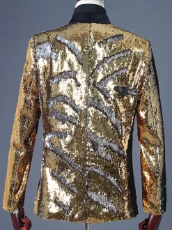 Costume à paillettes bicolore tenue de spectacle sur scène Costumes rétro à manches longues