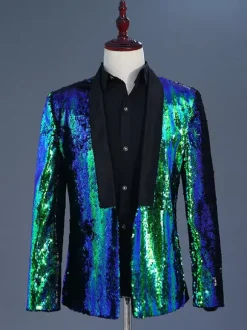 Costume à paillettes bicolore tenue de spectacle sur scène Costumes rétro à manches longues