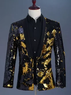 Costume à paillettes bicolore tenue de spectacle sur scène Costumes rétro à manches longues