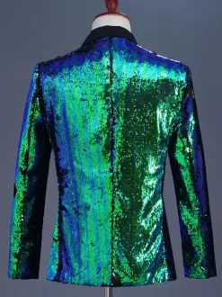 Costume à paillettes bicolore tenue de spectacle sur scène Costumes rétro à manches longues