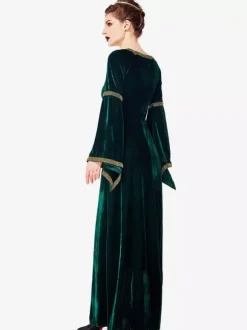 Costumes d'Déguisements Halloween Costume Rétro Imprimé Femmes Vert Foncé au Crochet à lacet Costume Vintage du 18ème Siècle