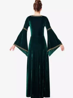 Costumes d'Déguisements Halloween Costume Rétro Imprimé Femmes Vert Foncé au Crochet à lacet Costume Vintage du 18ème Siècle
