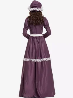Costumes d'déguisements Halloween Costumes Fuchsia Retro Femmes Costume Arc Dentelle Volants Robe Moyen-Age Vintage Vêtements