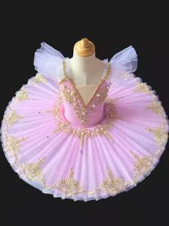 Costumes de danse de ballet blanc femme enfant ballerine perles volants dentelle polyester robe vêtements de danse