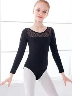 Costumes de danse de ballet ballerine noire enfants en dentelle plissée mise en forme combinaison vêtements de danse costume de danse fille