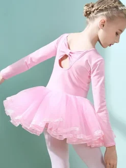 Costumes de danse de ballet Lavande danseuse pour enfants découpée à volants oeuvre plissée en mélange de coton robe tunique vêtements de danse costume de danse