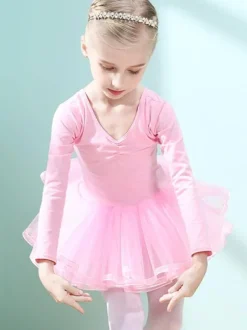 Costumes de danse de ballet Lavande danseuse pour enfants découpée à volants oeuvre plissée en mélange de coton robe tunique vêtements de danse costume de danse