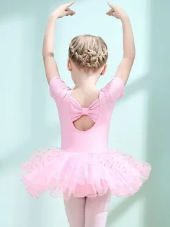 Costumes de danse de ballet Danseuse pour enfants rose pour fille volants découpés  robe en mélange de coton plissée à pois  tenue de performance tunique costume de danse