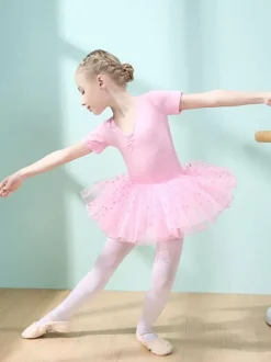 Costumes de danse de ballet Danseuse pour enfants rose pour fille volants découpés  robe en mélange de coton plissée à pois  tenue de performance tunique costume de danse