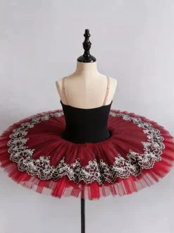 Costumes de danse de Ballet rouge robe de ballerine à volants en dentelle et Polyester pour adultes et enfants vêtements de danse