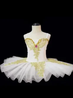 Costumes de danse de Ballet fille enfant ballerine strass dentelle Polyester ensemble
