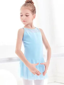 Costumes de danse de ballet bleu ciel clair ballerine enfants plissée entrecroisée 艙uvre d'art dos nu robe tunique vêtements de danse costume de danse fille