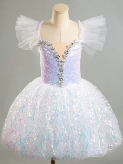 Costumes de danse de Ballet lavande pour femmes et enfants robe de ballerine à volants en dentelle et Polyester vêtements de danse