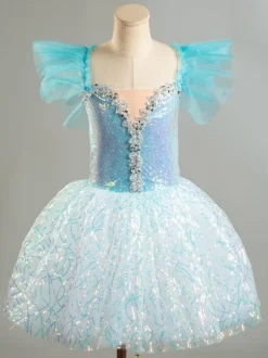 Costumes de danse de Ballet lavande pour femmes et enfants robe de ballerine à volants en dentelle et Polyester vêtements de danse