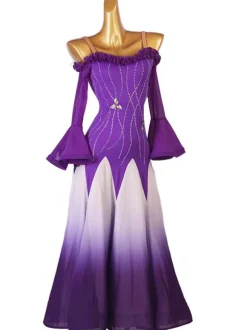 Costumes de danse de salon violet femmes Sexy polyester strass robe danseuse robe de danse