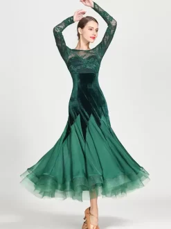 Costumes de danse de salon femmes élégantes dentelle transparente robe en mousseline de soie dentelle