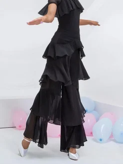 Costumes de danse de salon Bas en polyester noir Pantalon évasé Robe de danse