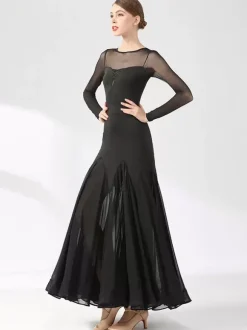 Costumes de danse de salon robe transparente élégante à col en bijoux pour femmes noires robe de danse superposée vêtements de danse de valse salsa vêtements de danse de tango flamenco