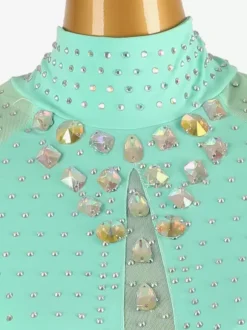 Costumes de danse de salon vert menthe femmes Lycra Spandex ensemble robe strass robe de danse
