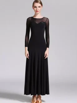 Costumes de Danse de Salon Noir Femme Elégant Transparente Col Bijou Polyester Robe Robe de Danse