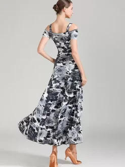 Costumes de danse de salon Sarcelle femme Sexy Polyester imprimé fleuri bretelles cou robe robe de danse