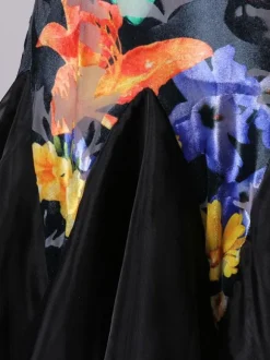 Costumes de danse de salon Robes Floral noir à manches longues Costume de danse de pratique en organza Déguisements Halloween