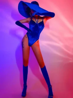 Costumes de danse Jazz body femme chapeau en Polyester combinaison gants vêtements de danse