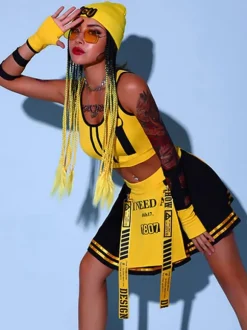 Costumes de danse Jazz femmes haut jupe gants vêtements de danse