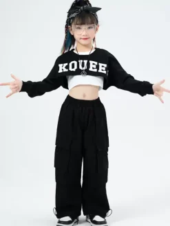 Costumes de danse Jazz fille haut pantalon en Polyester vêtements de danse