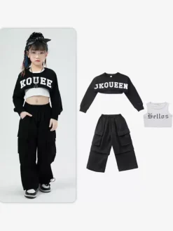Costumes de danse Jazz fille haut pantalon en Polyester vêtements de danse