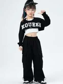 Costumes de danse Jazz fille haut pantalon en Polyester vêtements de danse