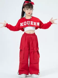 Costumes de danse Jazz fille haut pantalon en Polyester vêtements de danse