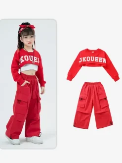 Costumes de danse Jazz fille haut pantalon en Polyester vêtements de danse