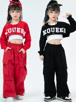 Costumes de danse Jazz fille haut pantalon en Polyester vêtements de danse