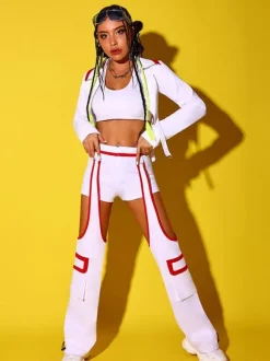 Costumes De Danse Jazz Pantalons En Polyester Femmes Top Ensemble De Danse