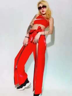 Costumes de danse jazz Pantalons en fourrure pour femmes Top Vêtements de danse