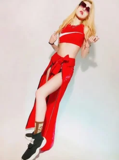 Costumes de danse jazz Pantalons en fourrure pour femmes Top Vêtements de danse