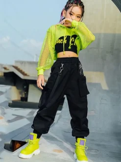 Costumes de danse jazz pour enfants Hip Hop haut pantalon gilet ensemble 3 pièces vêtements de danse