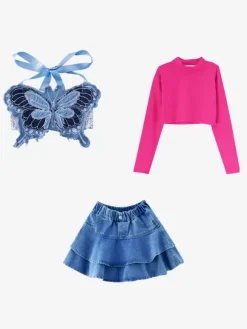 Costumes de danse Jazz pour filles haut en Polyester jupe vêtements de danse